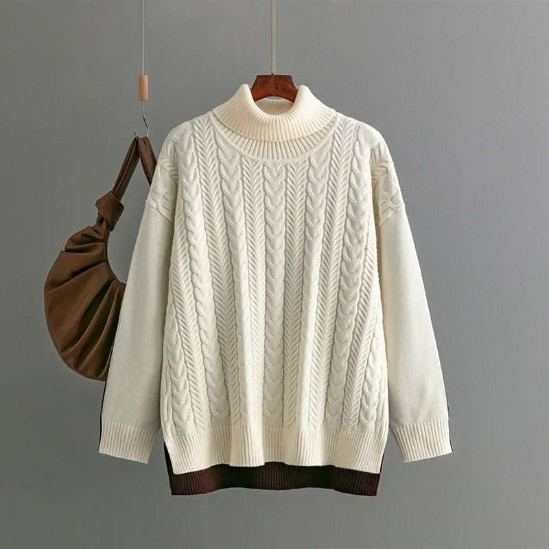 Autumn Winter Women Turtleneck Pullovers Oversize Long Sleeve Top Casual Loose Jumper Thick Warm Knit Swetaer for Women Clothing