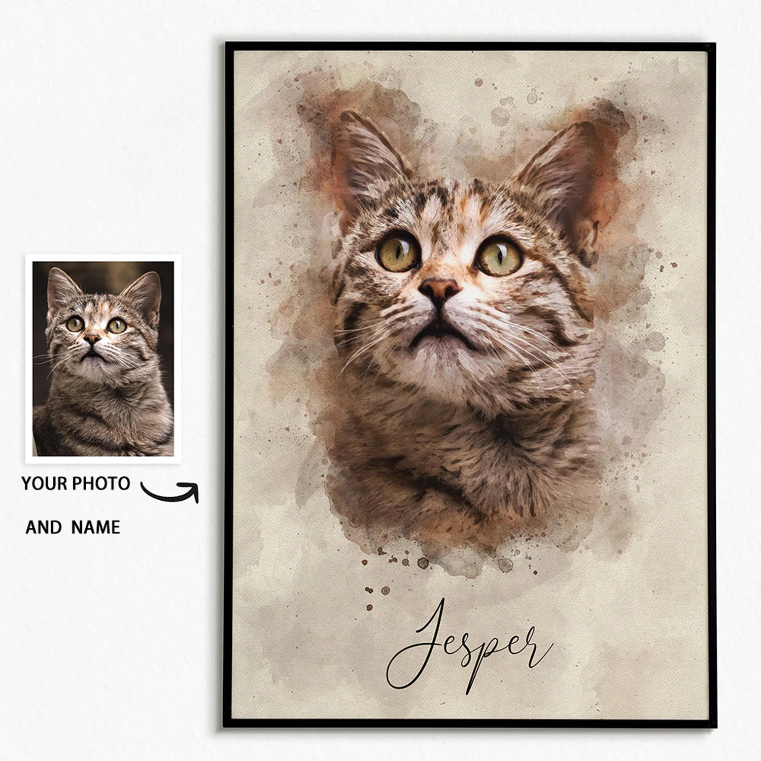 Send Your Pet Photo to Make Custom Watercolor Pet Portrait, Honor Your Cat Dog Memory Gift Unique Personalized Keepsake Wall Art