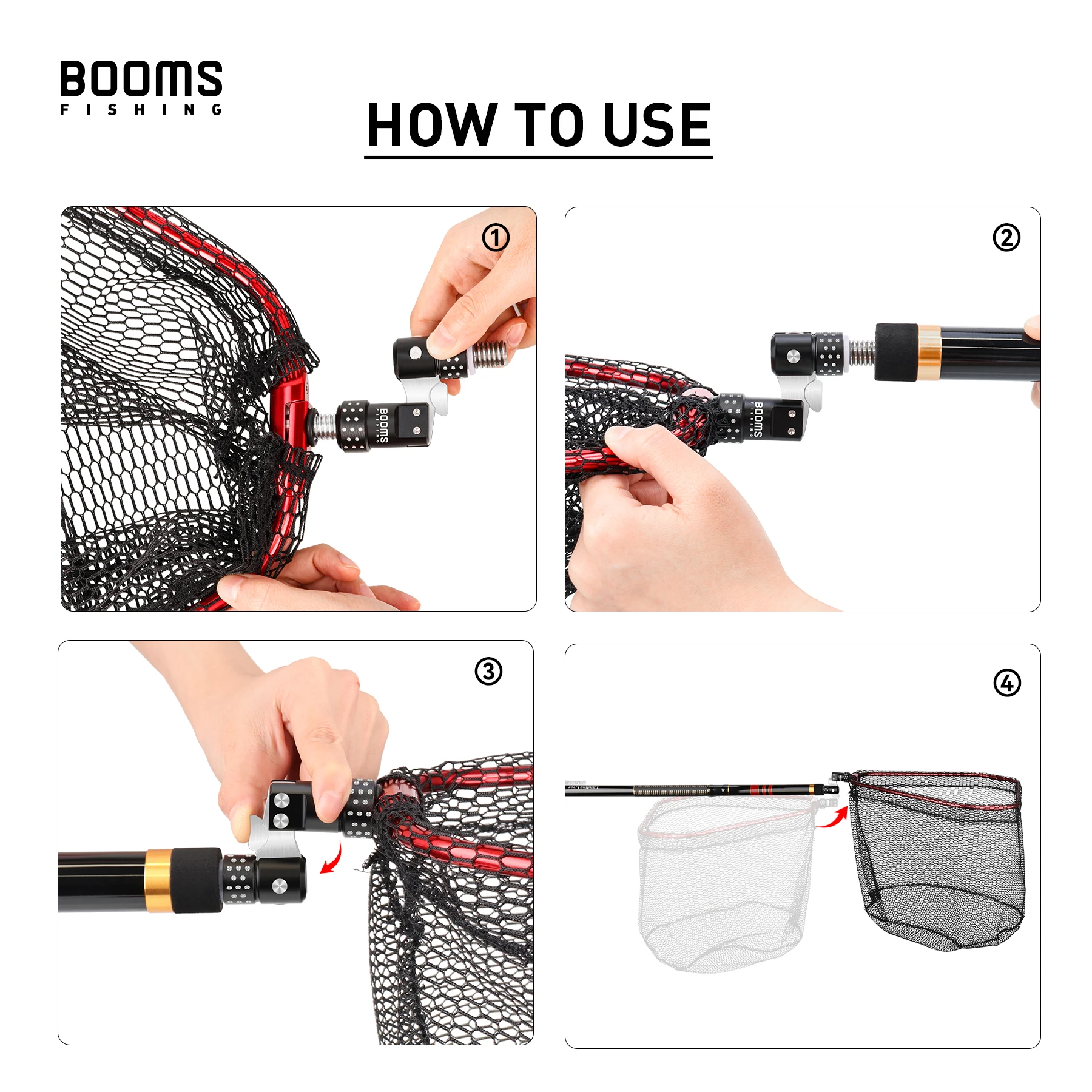 Booms Fishing TM1 Fishing Net Rod Connector Aluminum Alloy Landing Net Adapter Universal Fish Mesh Joint Tackle Tool Accessories