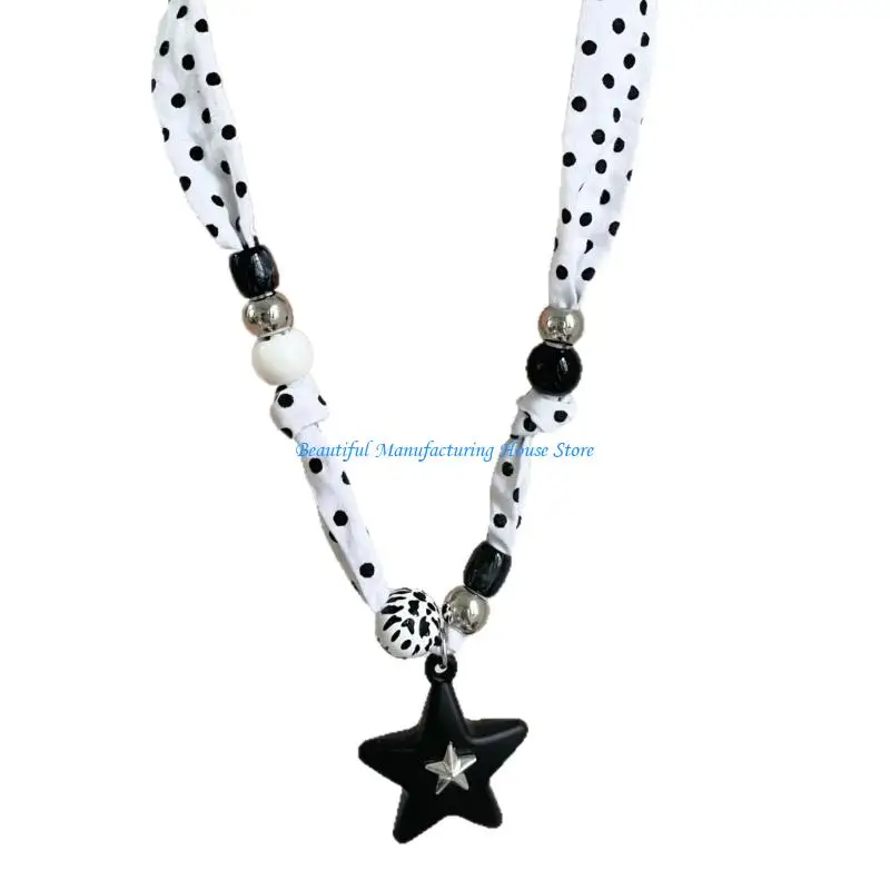 

E56A Fashionable Y2K Star Necklace Beaded Scarf Chain Layer Alloy Jewelry Gift