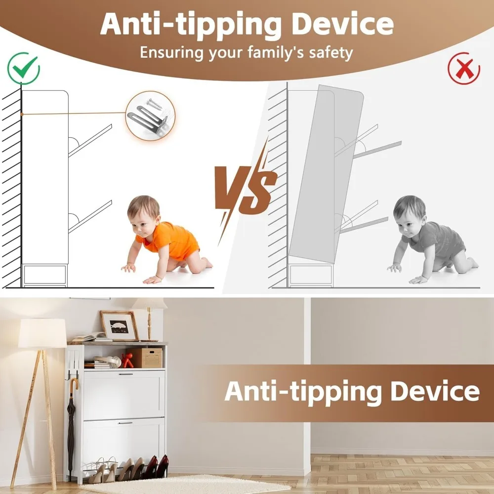 خزانة أحذية قابلة للتعديل مع مساحة تخزين مخفية وأدراج الروطان لتنظيم الأحذية