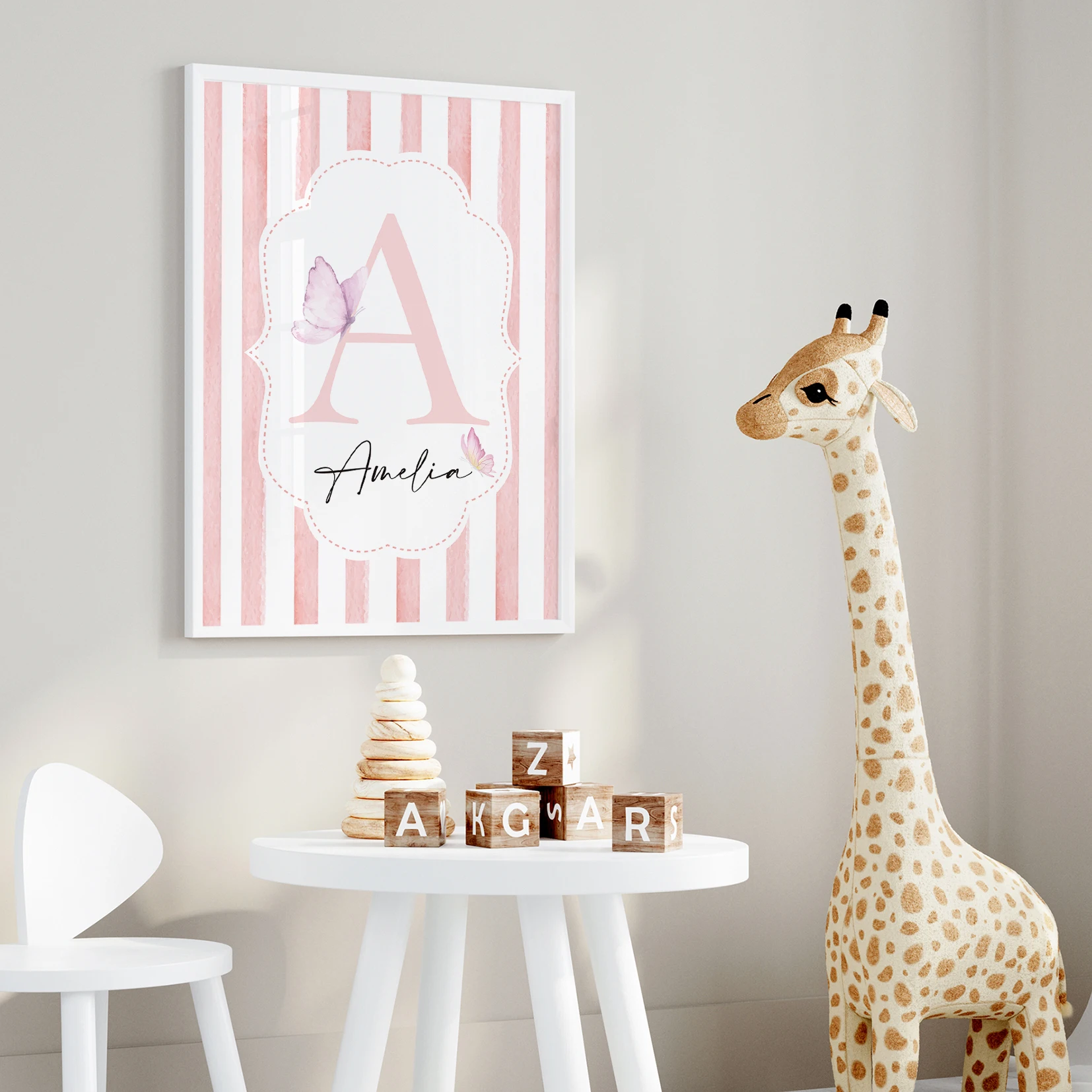 3pcs Personalized Name Bow Rabbit Wall Art Print Picture Canvas Poster Painting Living Room Children's  Home Decor image 3