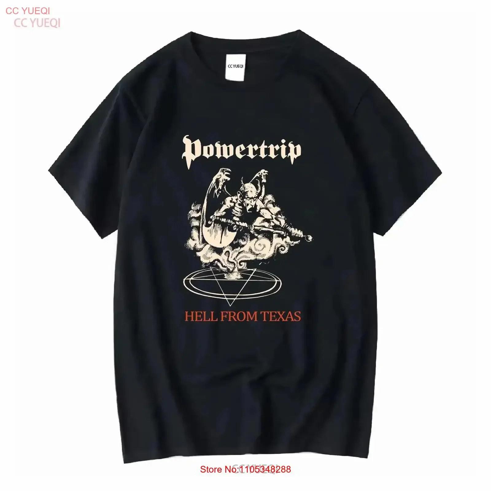 EUC Größe MEDIUM Herren Power Trip Schwarzes T-Shirt Hell From Texas Band Vintage Washed Bequeme Mode Stilvoll Leicht Vintage