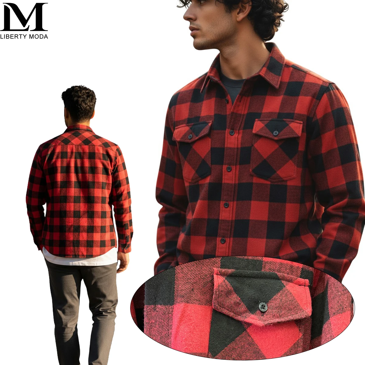 Camisa Masculina Xadrez de Flanela Manga Longa Casual
