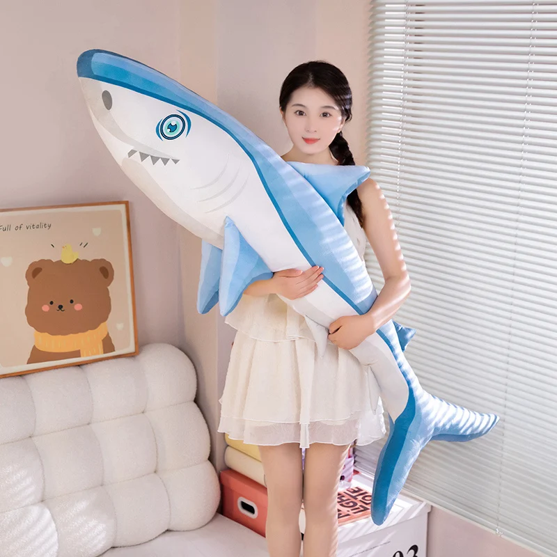 

New Cartoon Shark Plush Pillow Soft Soothing Huggable Long Shark Sleeping Pillow Prety Decor For Room Sofa Adorable Gift To Kids