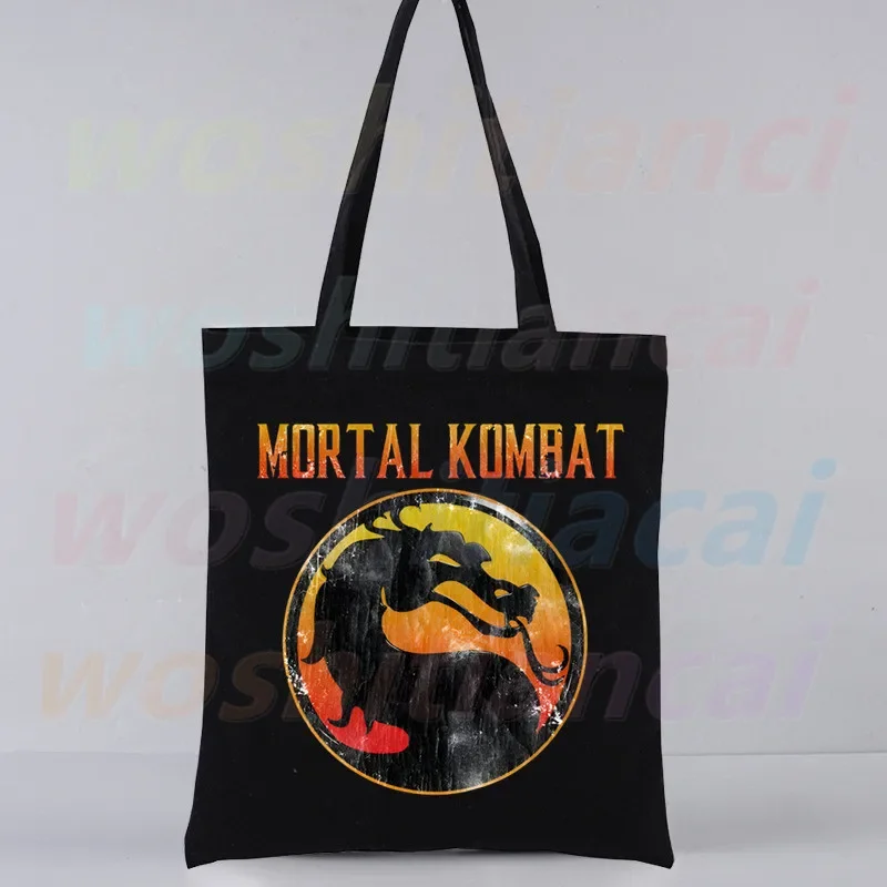 Mortal Kombat Custom Tote Bag Shopping Original Design Black Unisex Travel Canvas Bags Eco Foldable Shopper Bag