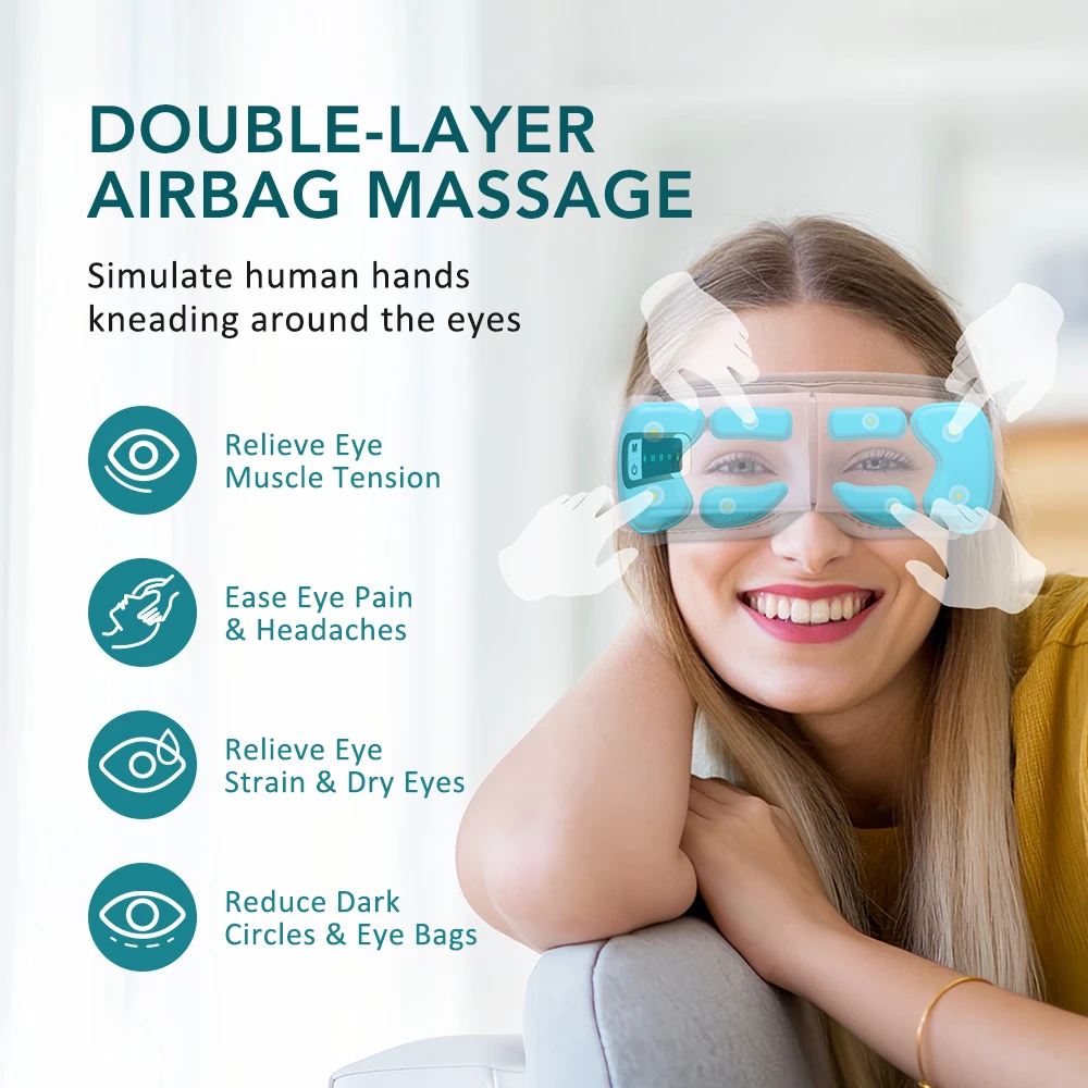 Air Pressure Eye Massage Instrument Wireless Music Eye Mask Vibration Heated Electric Eye Massager For Dry Eyes Strain Relief