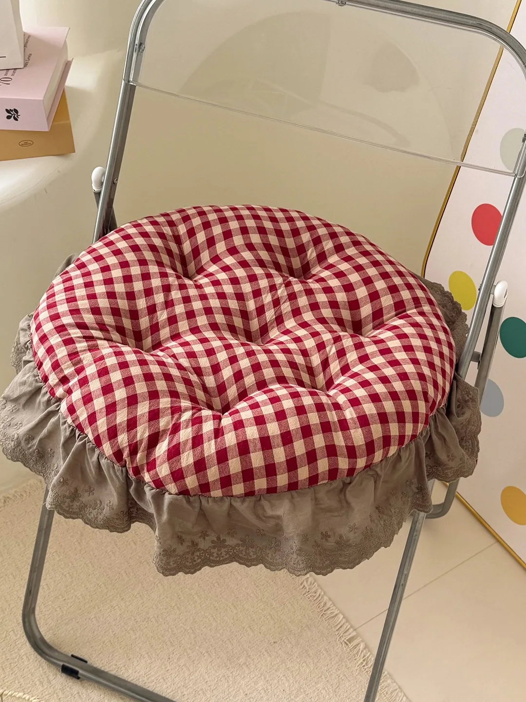 Retro Korean Lace round Zafu  Cushion Thickened Chair Pad Long Sitting No Fatigue Assorted Seasonal Use Home Office Car