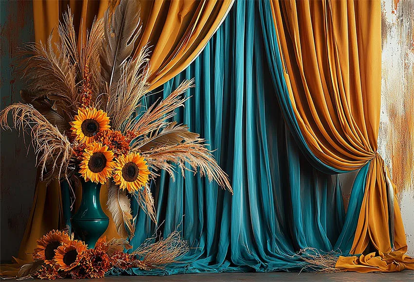 Mehofond 보호 팜파스 사진 배경, 임산부 초상화, 해바라기, 우아한 커튼 꽃병 사진 배경 장식