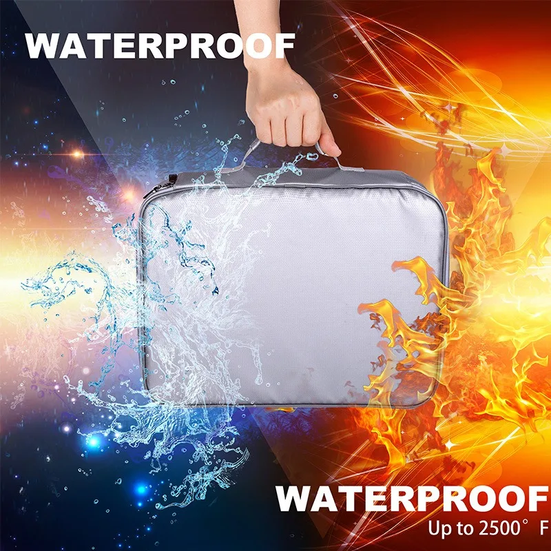 Fireproof Document Bag Safety Organizer Zipper Waterproof Money Pouch Multi-Layer Card Case Travel File Bag Papers Storage Box