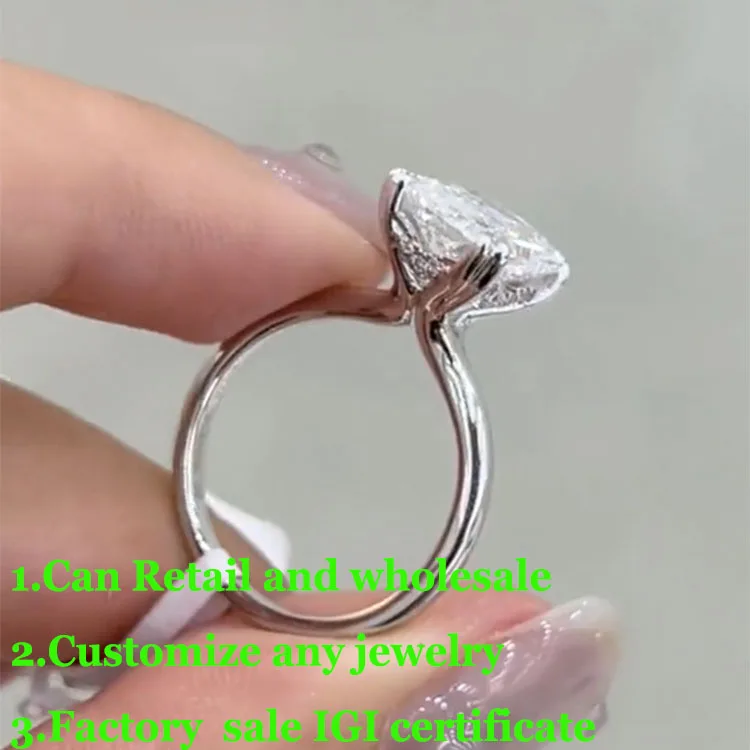 

Настоящее продуктное видео IGI Lab Growing Diamond Ring Radiant D Color 1 2 3Ct Solid 14K White Gold Кольцо обручальное кольцо заводского производства