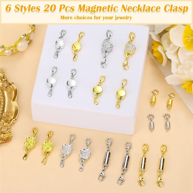 

ABP-6 Styles 20 Pcs Magnetic Necklace Clasps Magnetic Necklace Extender For Jewelry Connector Making Easy To Use And Work