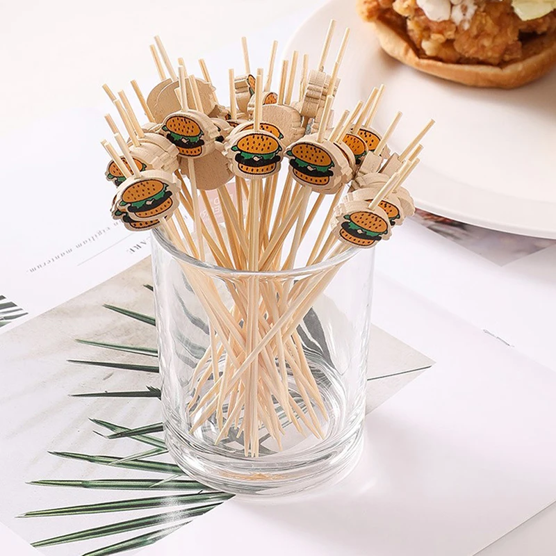 100Pcs Hamburger Garnish Bamboo Sticks Disposable Fruit Sticks Food Picks Sandwich Decor bento accessories Party Buffet Fork