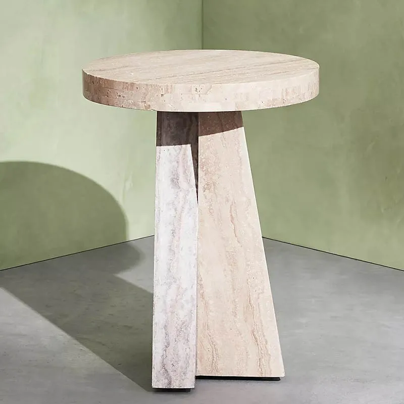 

&d Sofa Beige Travertine Stone Wabi-sabi Nordic Bedroom Corner Table Circular Side Table