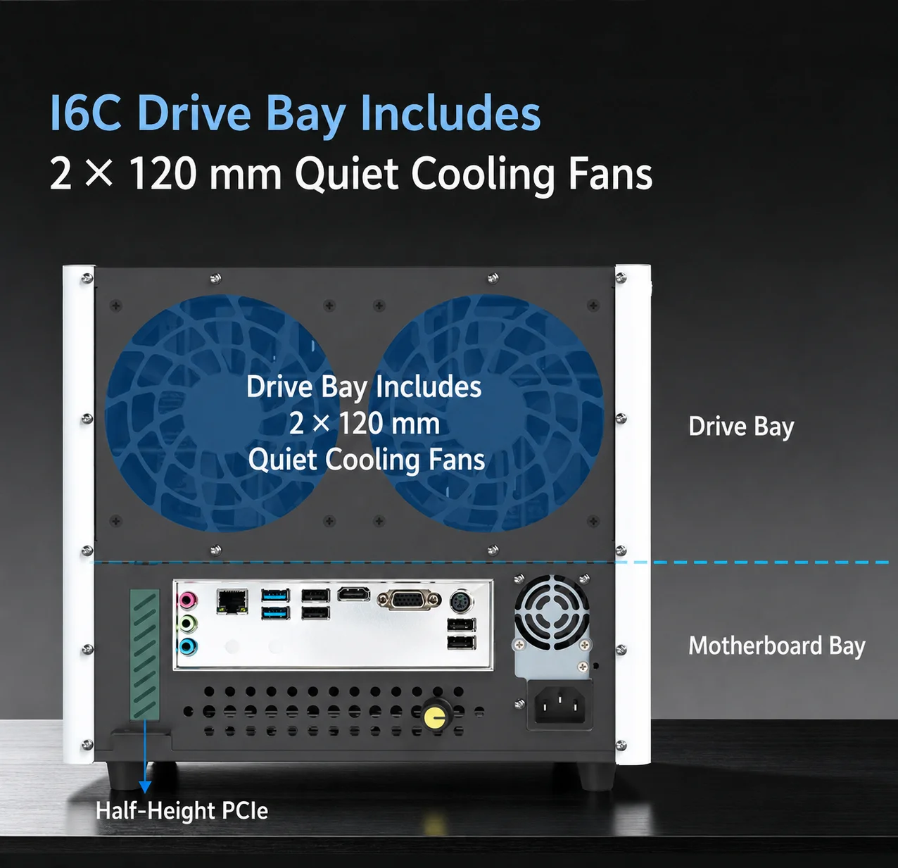 M6C 6-Bay NAS Case for Micro-ATX Mini-ITX, SATA Hot-Swap Storage Server Chassis, SFX PSU Support, 4 PCI Slots, Dual 120mm Fans