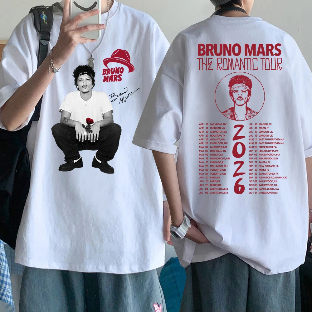 Bruno Mars The Romantic Tour 2026 Merch T-shirt Man Woman Harajuku Short Sleeve O-neck Casual Shirt