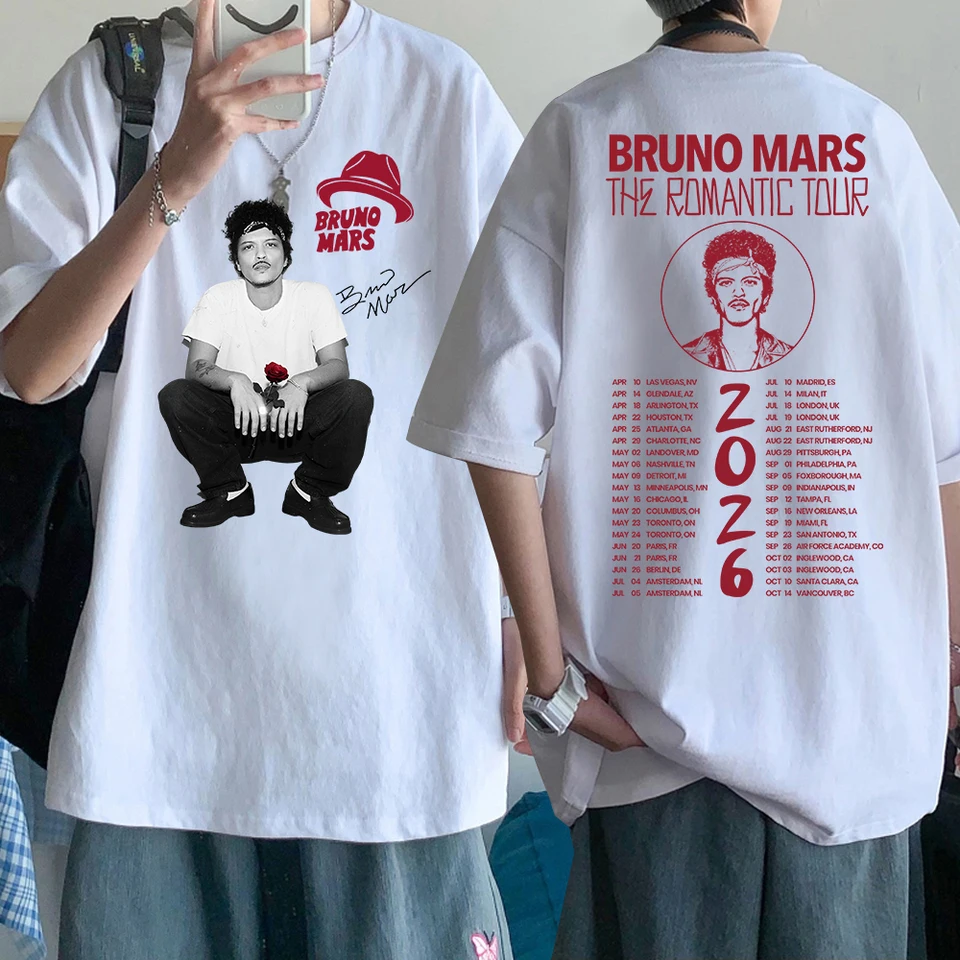 Bruno Mars The Romantic Tour 2026 Merch T-shirt Man Woman Harajuku