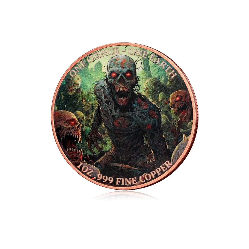 1oz .999 Fine Copper Coin Red Eye Zombie Horror Apocalypse Undead Skull Colorized One Earth Doomsday Art Collectible Gift