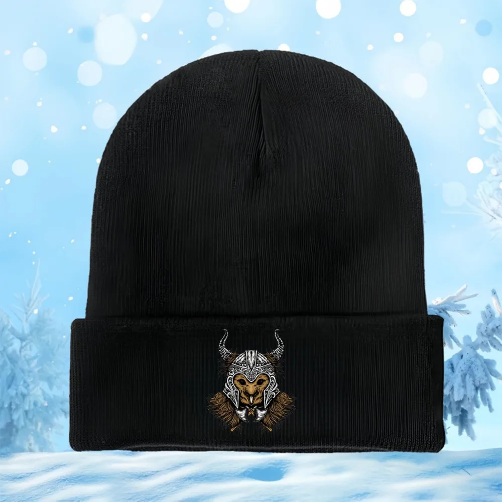 Viking Warrior Knit Beanie - Soft Stretchy Warm Hat for Outdoor, Costume Parties, Winter, Historical Role-Play