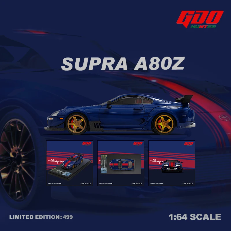 GDO Hunter 1/64 SUPRA A80Z The Crew Blue and Red Stripe paint alloy car model set