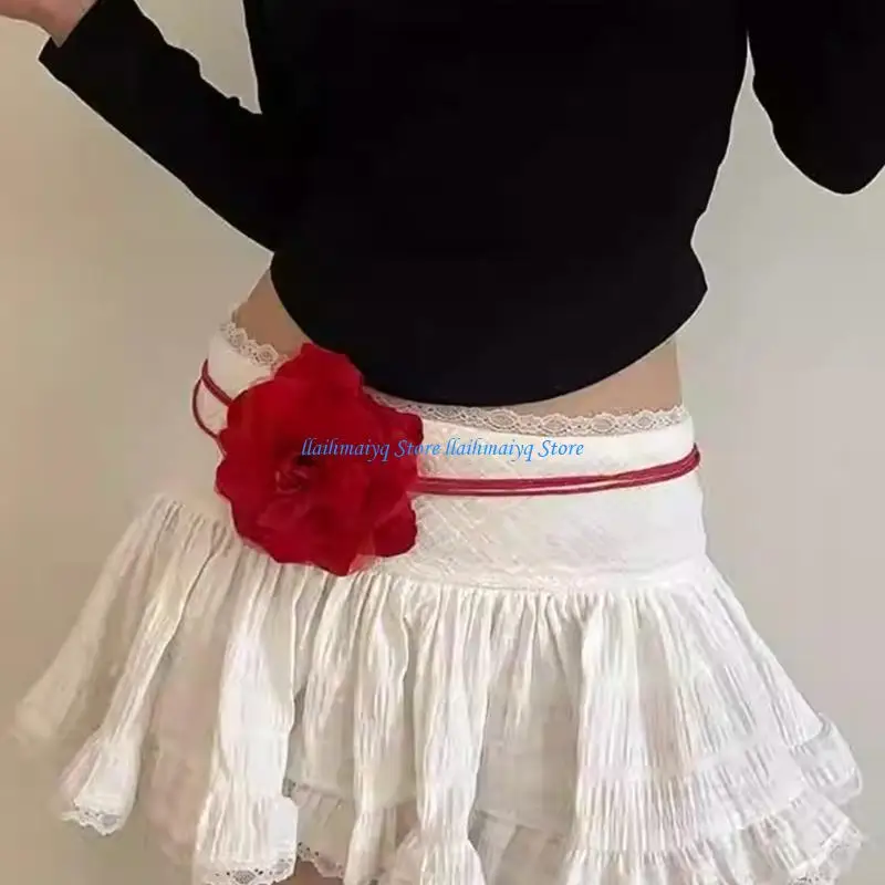 

573B Lady Bohemian Waist Belt Colorful Flower Decors Braided Belt for Banquets Dress Women Beach Getaways Waist Belt