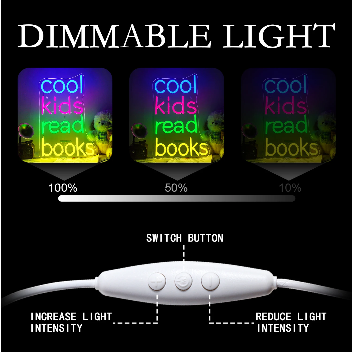 Cool Kids Read Books Neon Led Sign Art Letter Wall Light Up Sign Room Decoration For Kid's Bedroom Library Reading Club USB Lamp