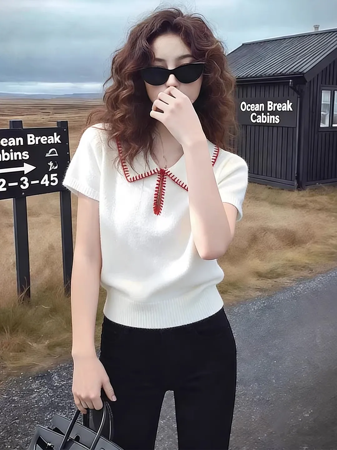 

Korean Style Short Knitted Sleeveless Collared T-Shirt White Summer New Arrival Women's Fashion Miu Series Top Comfortable Br...