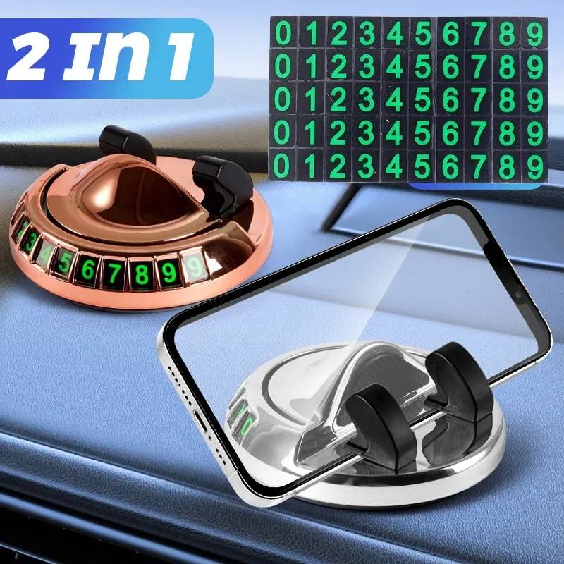 

2 in 1Parking Number Plate Phone Holder 360° Rotatable Multifunctional Car Center Console Luminous Number Plate Phone Bracket