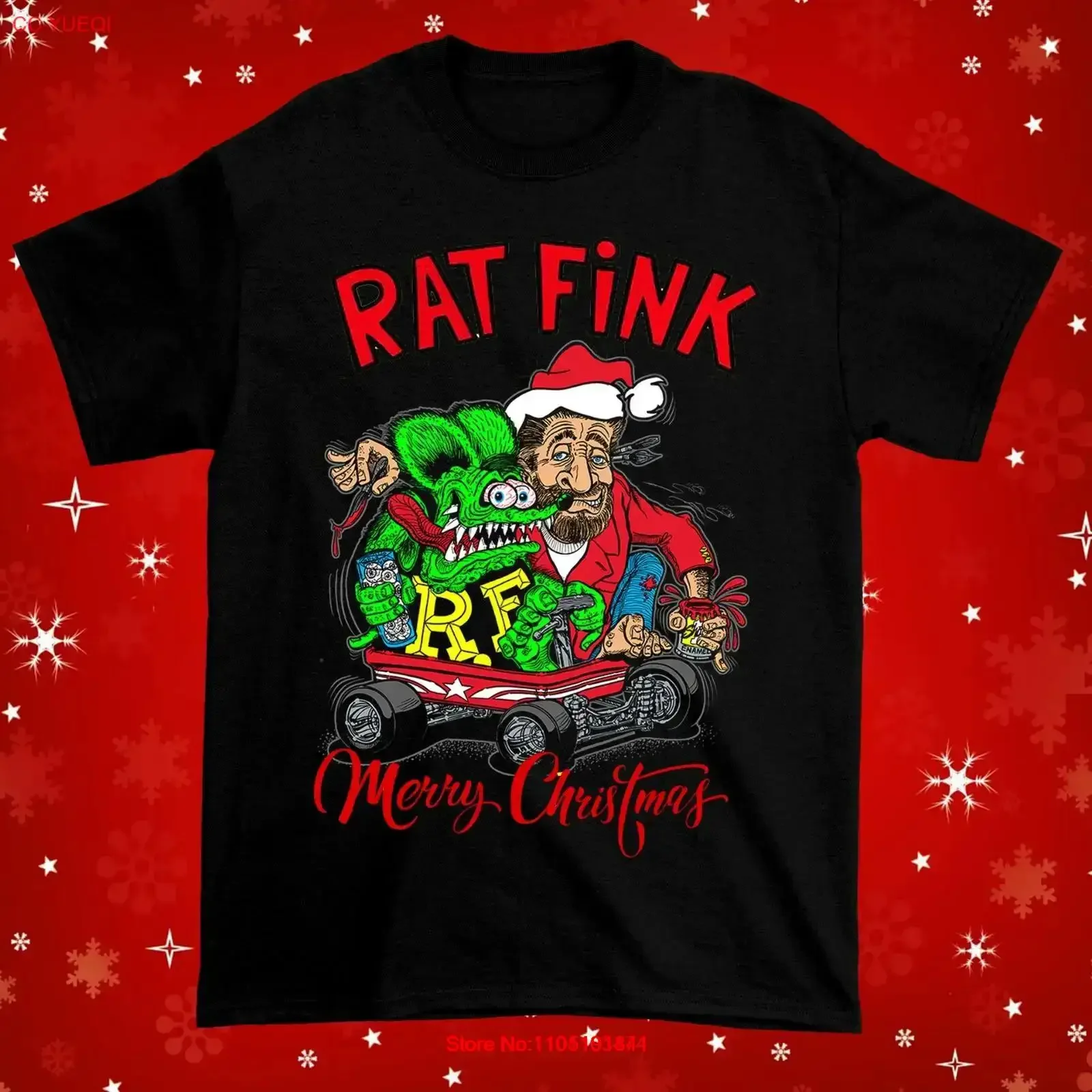 Merry Christmas Ed Roth Rat Fink  Black All Size T Shirt AE02 vintage Washed streetwear Breathable fashion graphic