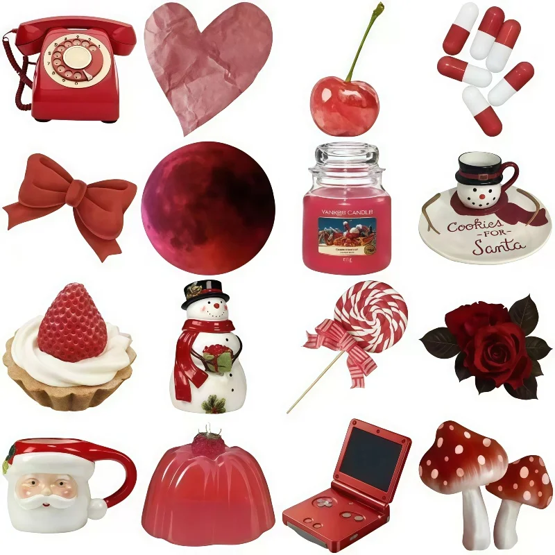 58 قطعة من الملصقات الجمالية الحمراء لتزيين الرسوم المتحركة اللطيفة لمجلة القصاصات DIY ملصق الهدايا لوازم القرطاسية Kawaii #6