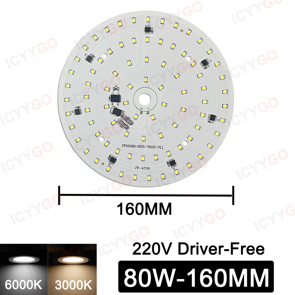 1PCS LED 15W 18W 24W 40W 80W 100W 높은 전력 AC220-240V 드라이버 필요 없음 SMD2835 램프 구슬 DIY PCB 라운드 LED 전구 조명