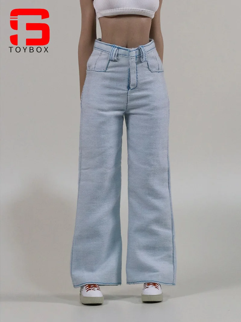 Pantalones vaqueros femeninos a escala 1/6, pierna recta, pantalones de pierna ancha, modelo de ropa apto para cuerpo de figura de acción de soldado de 12 pulgadas