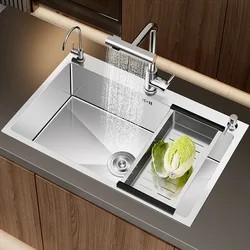 Fregadero de cocina de cascada de acero inoxidable, lavabo grande para lavar verduras, lavaplatos de una sola ranura, fregadero engrosado para el hogar