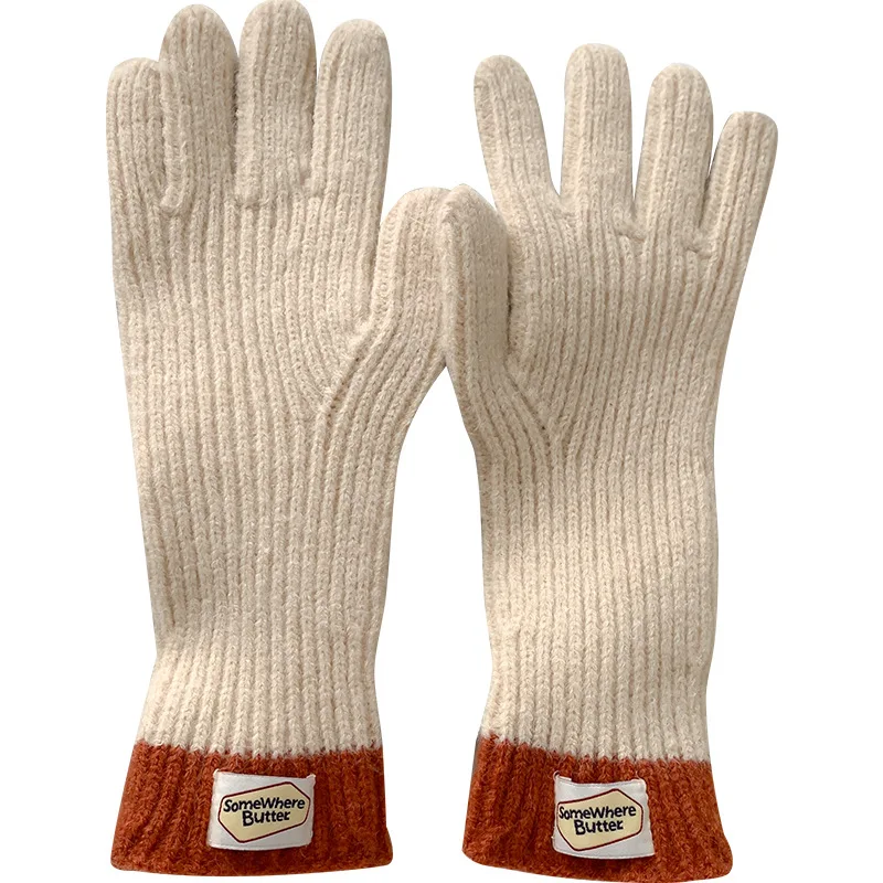 Women Thermal Knitted Gloves Winter Labeled Thickened Thermal Gloves Touch Screen Striped Finger Unisex Thermal Gloves