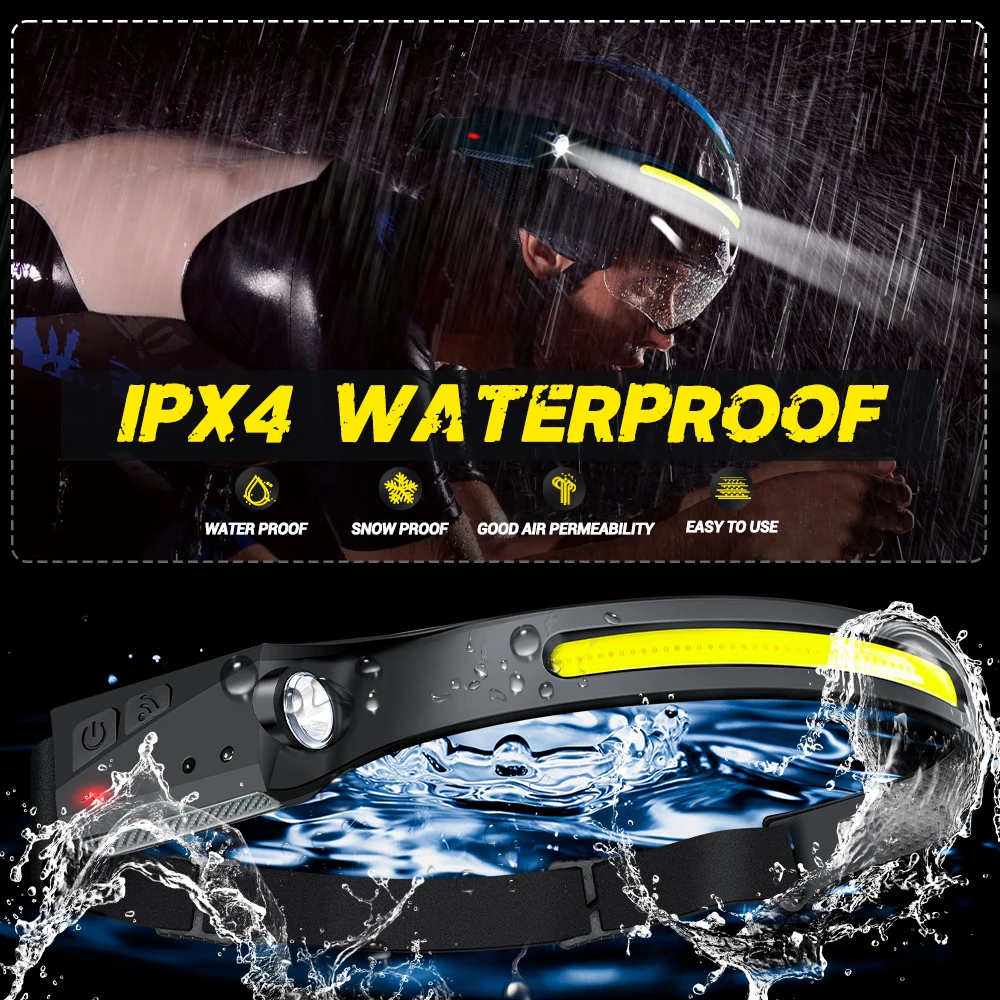 1~20Pack Headlamp USB Rechargeable LED Sensor Flashlight XPE+COB Torch Camping Waterproof Headlight for Fishing Lantern