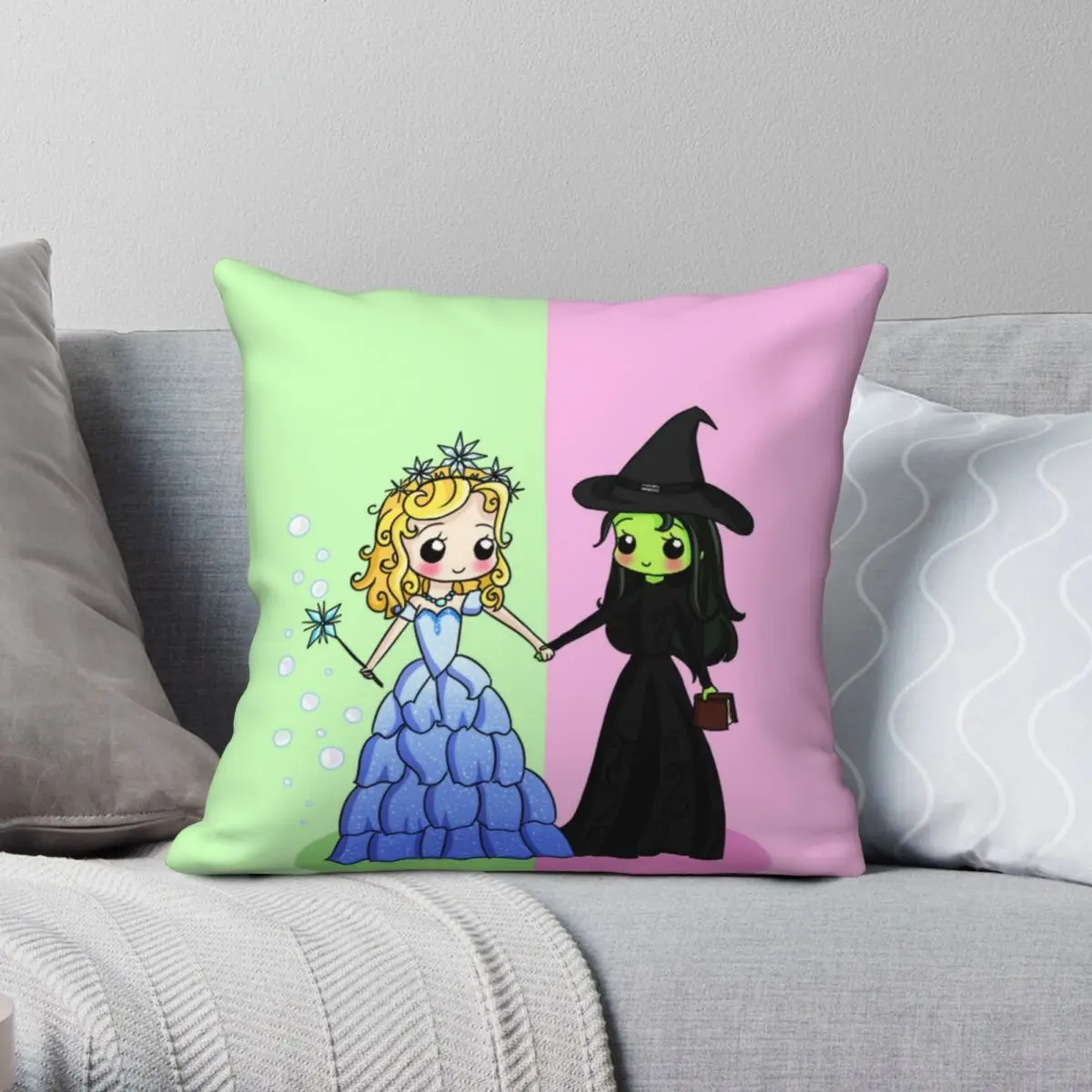 Wicked Elphaba Glinda Square Pillowcase Polyester Linen Velvet Printed Zip Decor Pillow Case Bed Cushion Cover Wholesale