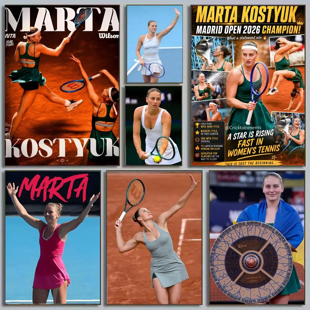 Marta Kostyuk Rising Star Tennis Prodigy Painting Calligraphy Eco-friendly wall decor Vintage Office frameless