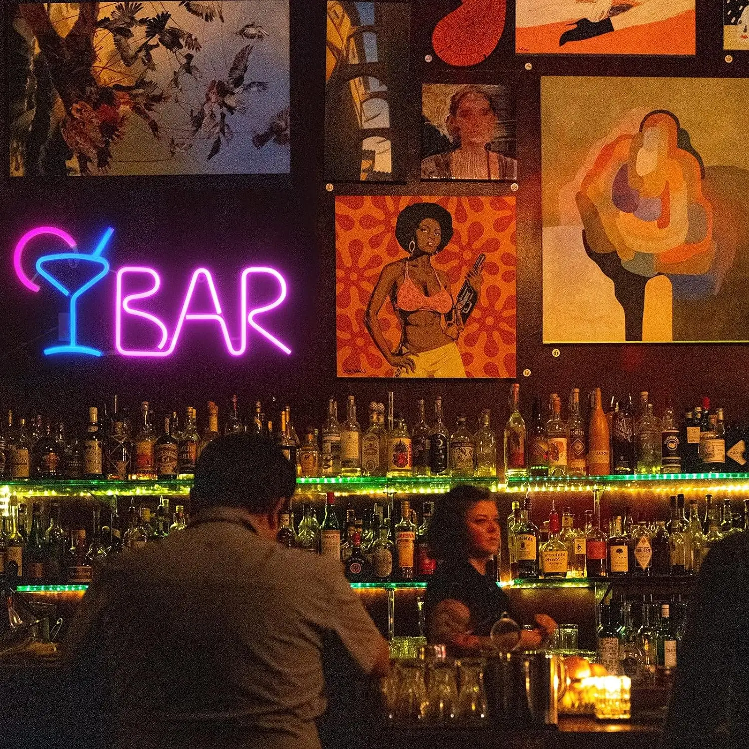 Signe de nom au néon pour la maison, barre, décor de lumières LED, modes d'éclairage avec télécommande