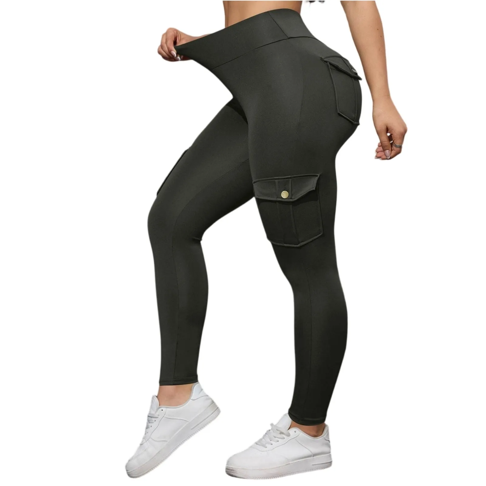 السراويل النسائية سراويل تقليدية الموضة بلون الرباط عالية الخصر السراويل مع جيوب Pantalones دي موهير السراويل البضائع النساء