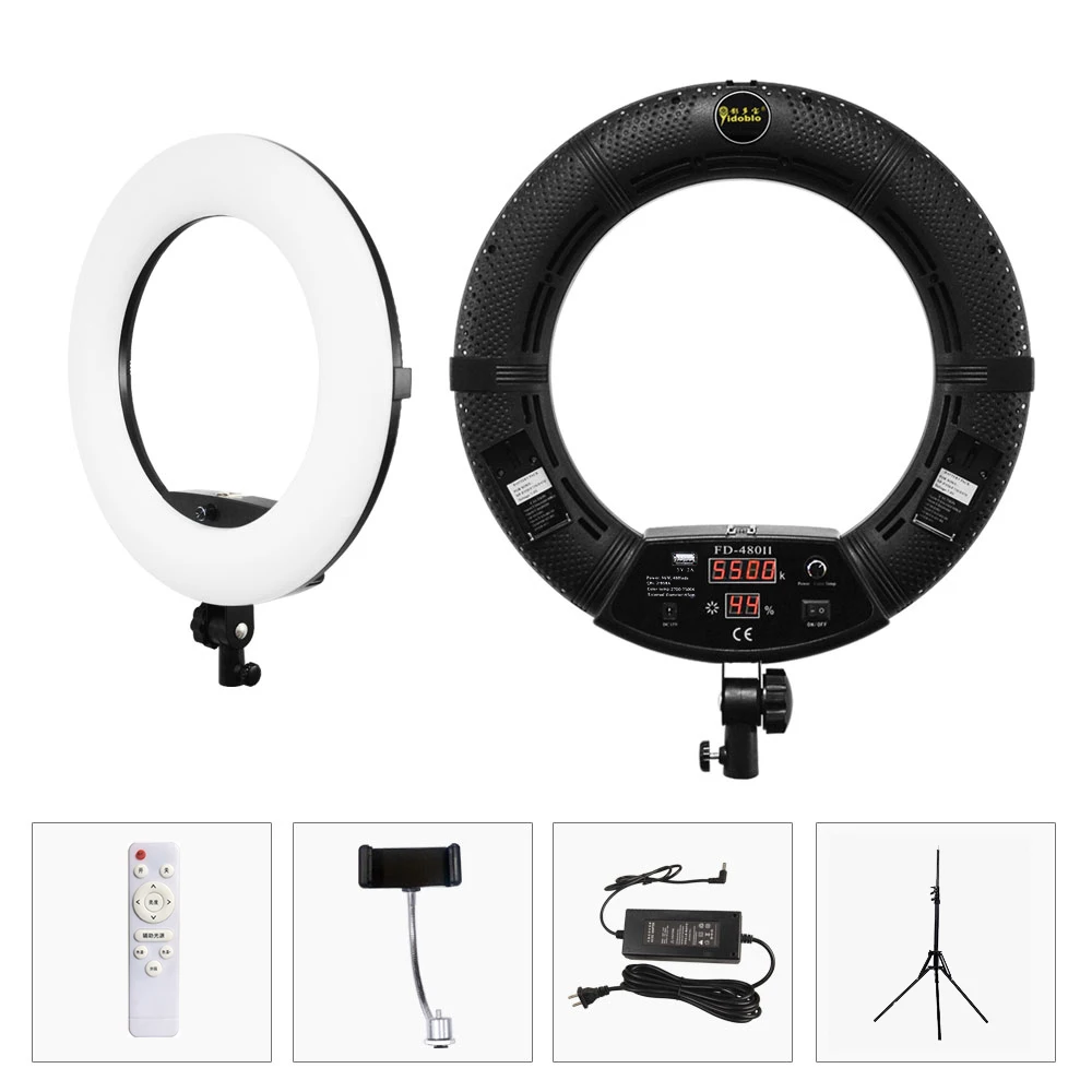 Kit de anillo de luz LED Yidoblo FD480II de 18 pulgadas, bicolor, 96 W, luz para selfies, lámpara de anillo para video con soporte y bolsa, luz LED para maquillaje, CRI95+