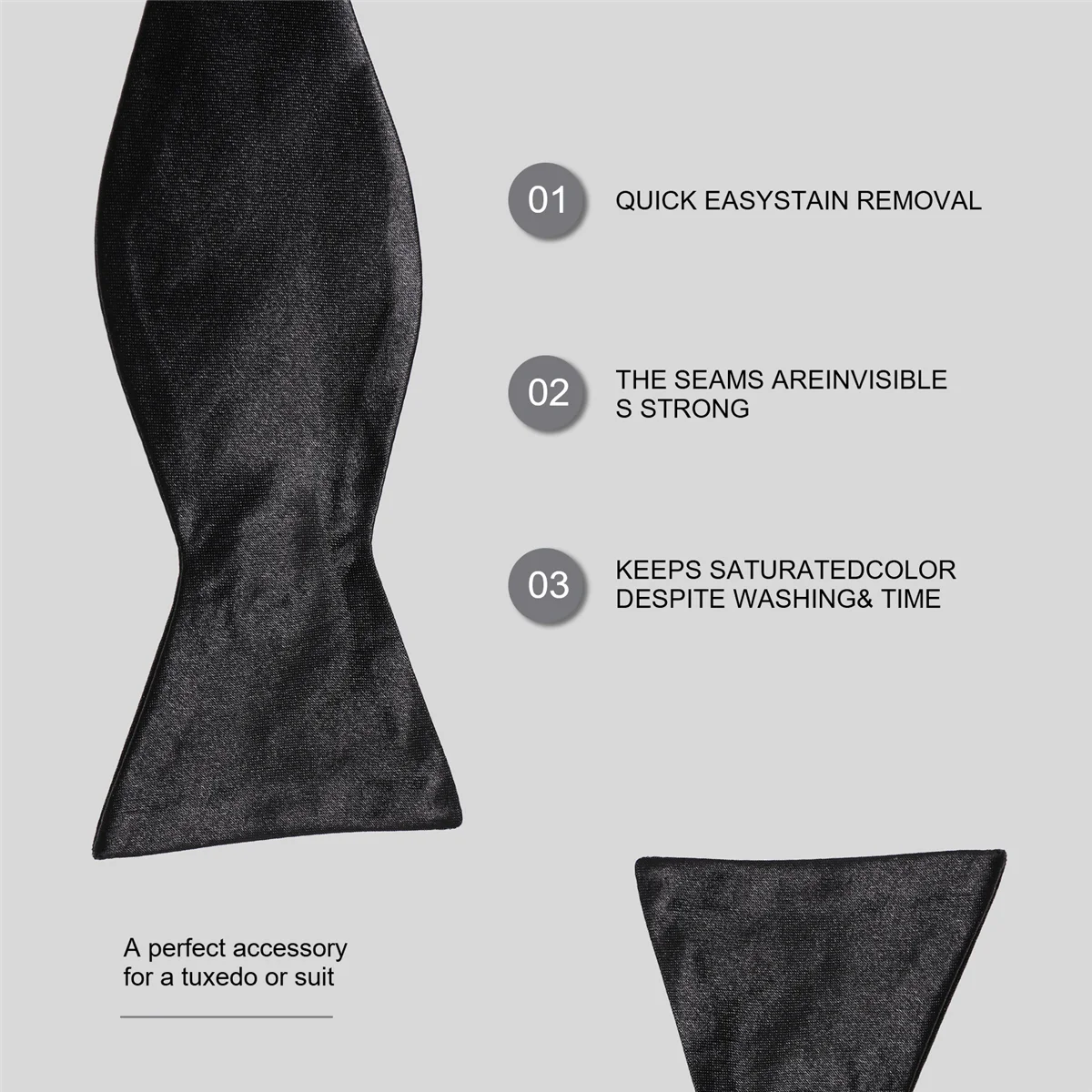 Papillon in raso da smoking per uomo-nero