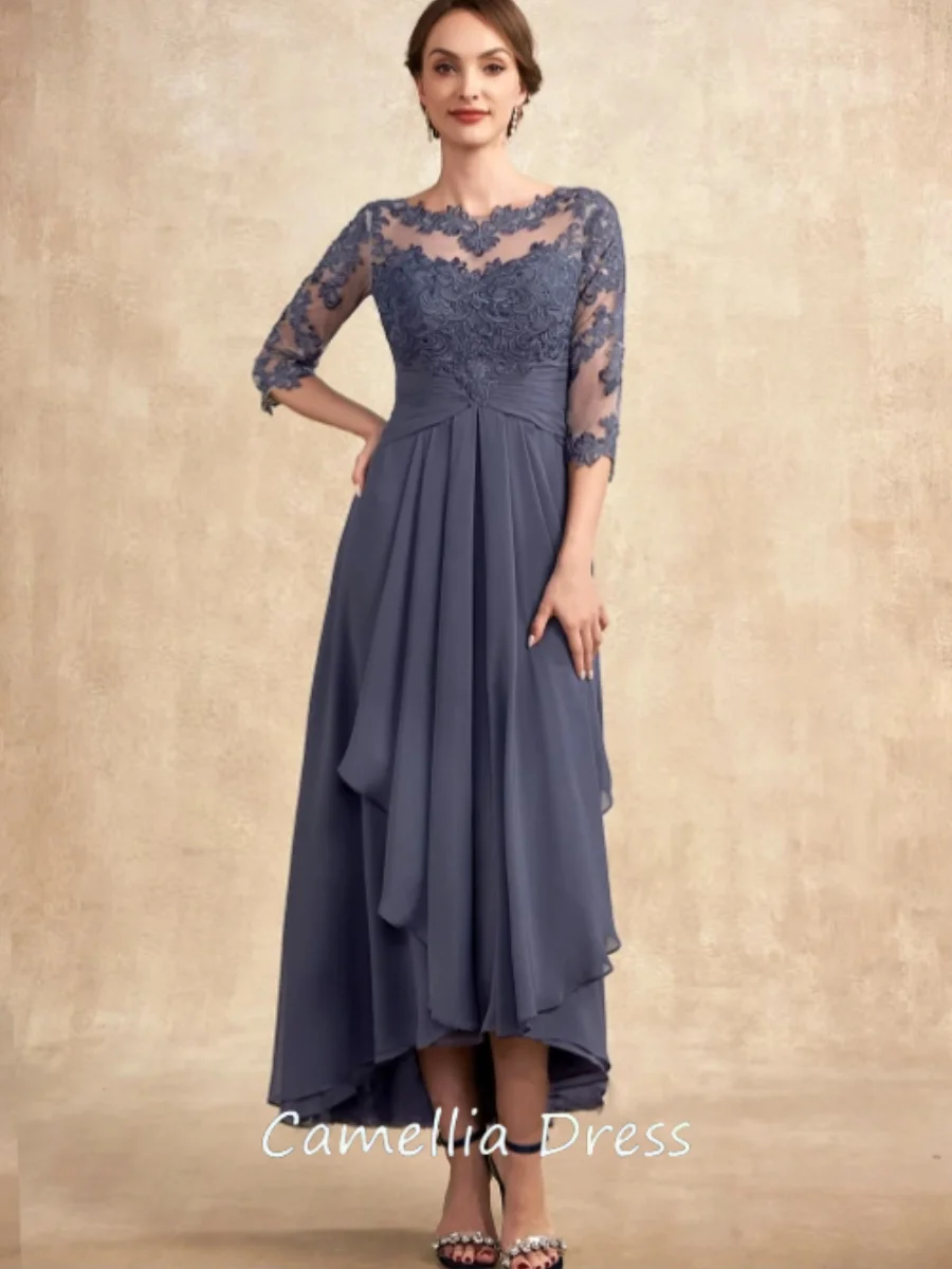 Robe de Soirée Élégante en Mousseline de Soie pour Femme, Tenue Luxueuse à Col Ras du Cou pour Invité de Mariage