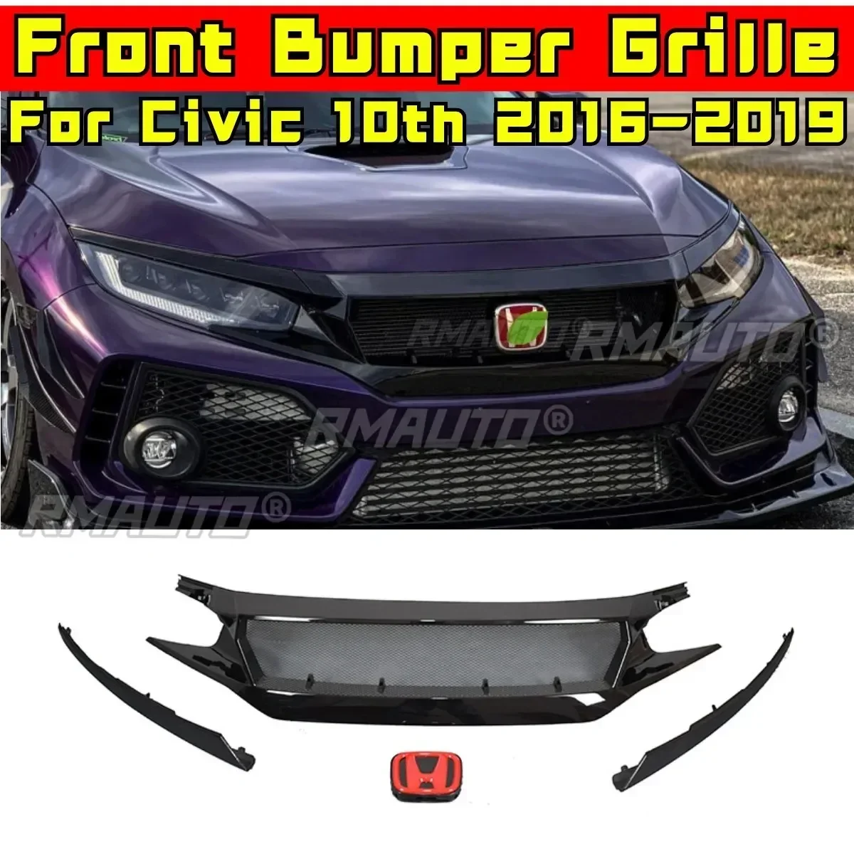 Civic Racing Grills Car Front Racing Grill Body Kit Front Bumper Grille For The 10th Gen of Civic 2016-2019 Exterior Part