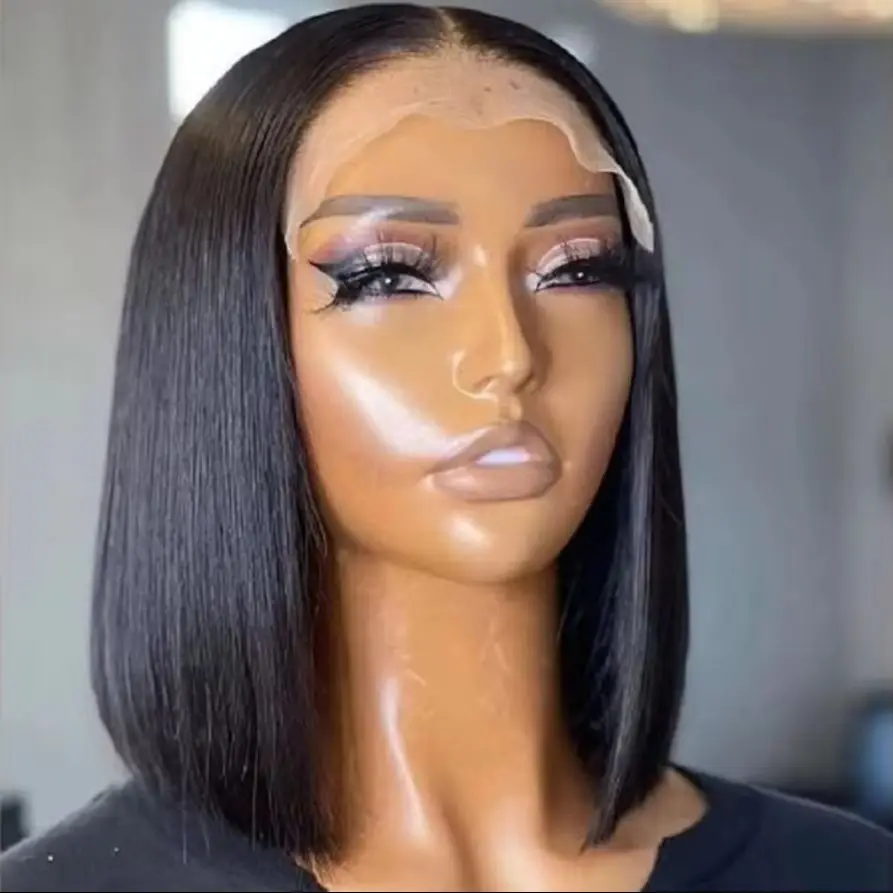 200% Density Bob Drawstring Glueless Wig Human Hair Bone Straight Short Bob Wigs Wear And Go 5x5 Lace Closure Human Hair Wigs