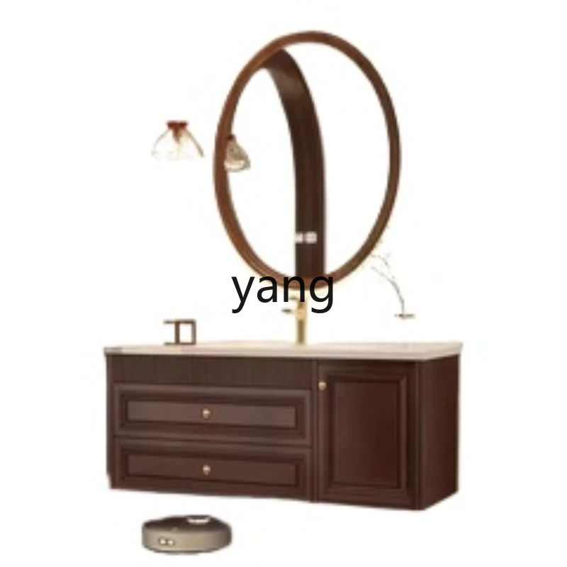 خزانة حمام LH من الخشب الصلب لغسل اليدين وحوض سيراميك متكامل من خشب الجوز