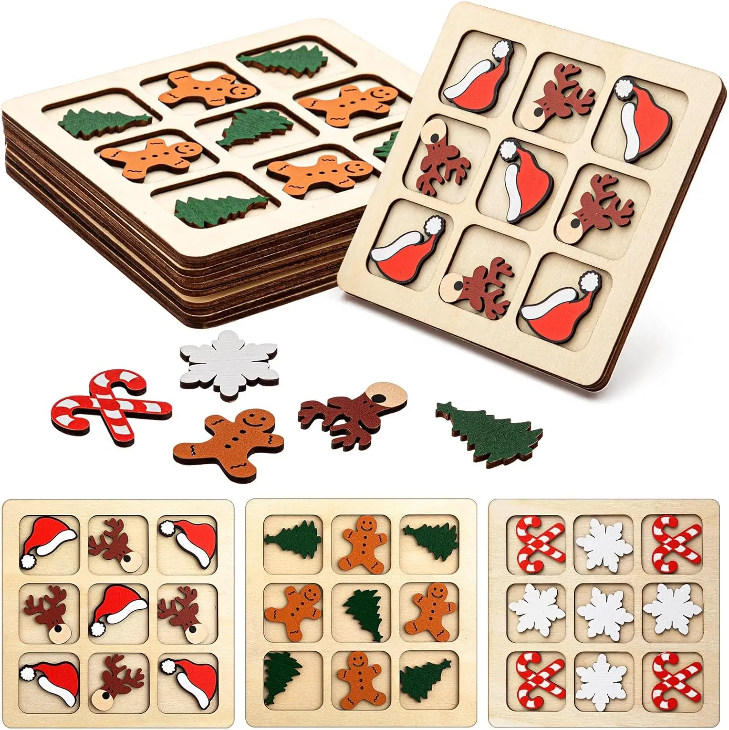 

6 Sets Christmas Wooden Tic Tac Toe, Party Favors, Mini Chess Board, Gift for Family