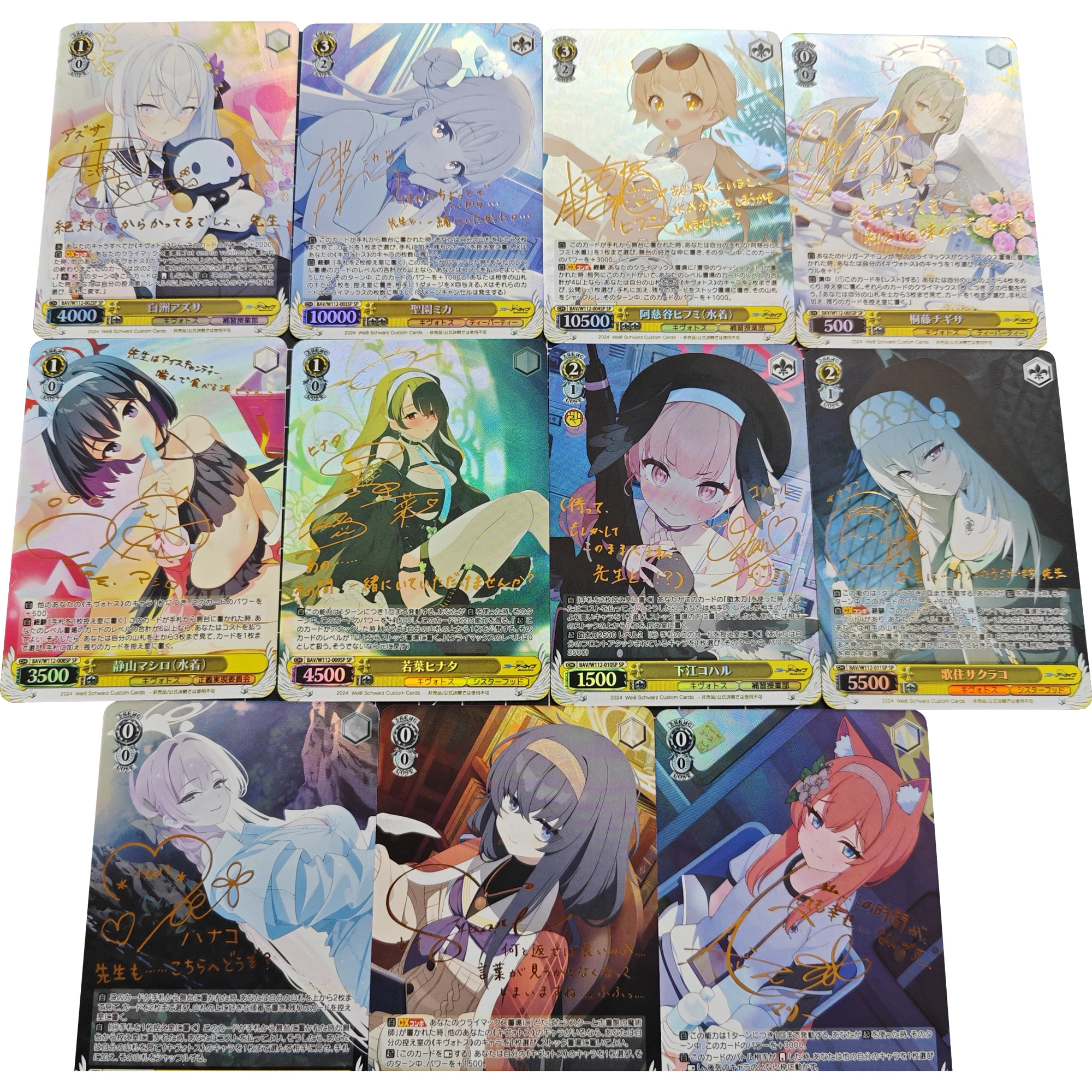 Diy 11Pcs/set Blue Archive Hot Stamped Signature Flash Card Misono Mika Takanashi Hoshino Game Anime Collection Cards Gift Toys