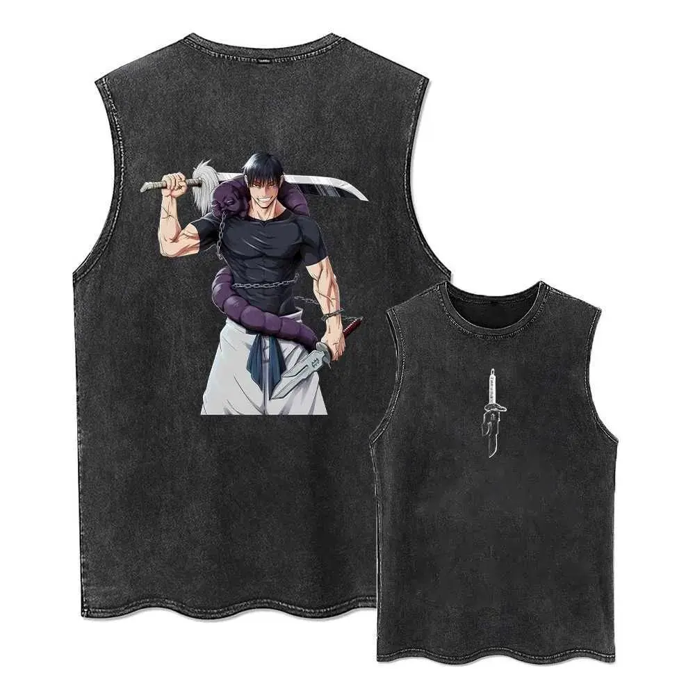 2026 Jujutsu Kaisen Summer Gym Vest Anime Tank Top Man Women Vintage Washed Sleeveless Shirt Graphic Print Streetwear Casual Tee view 3
