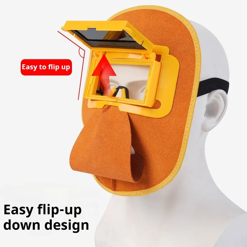 Lightweight Auto Darkening Welding Mask Convenient Flip-Up Leather Face Shield Professional Portable Grinding Protection Tool