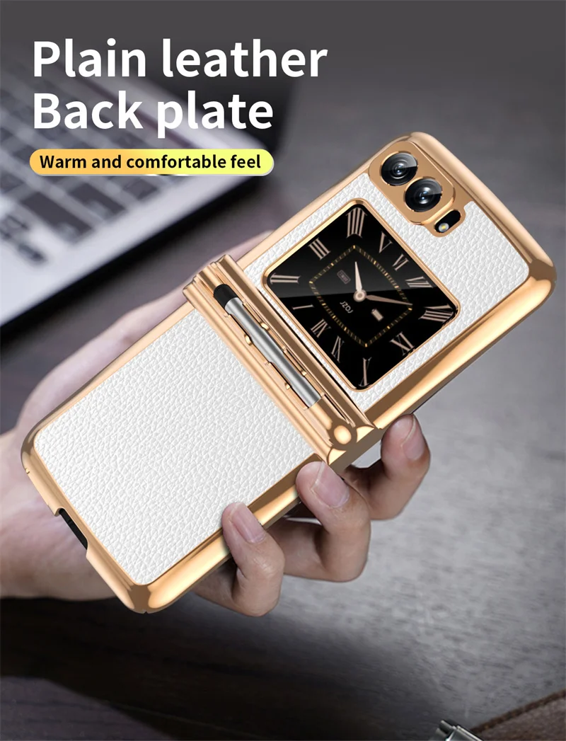 

Motorola Luxury Foldable Electroplated Flat Leather Phone Case Moto Razr Hinge Cover Protect Pen Slot Flip Cover Phone Case